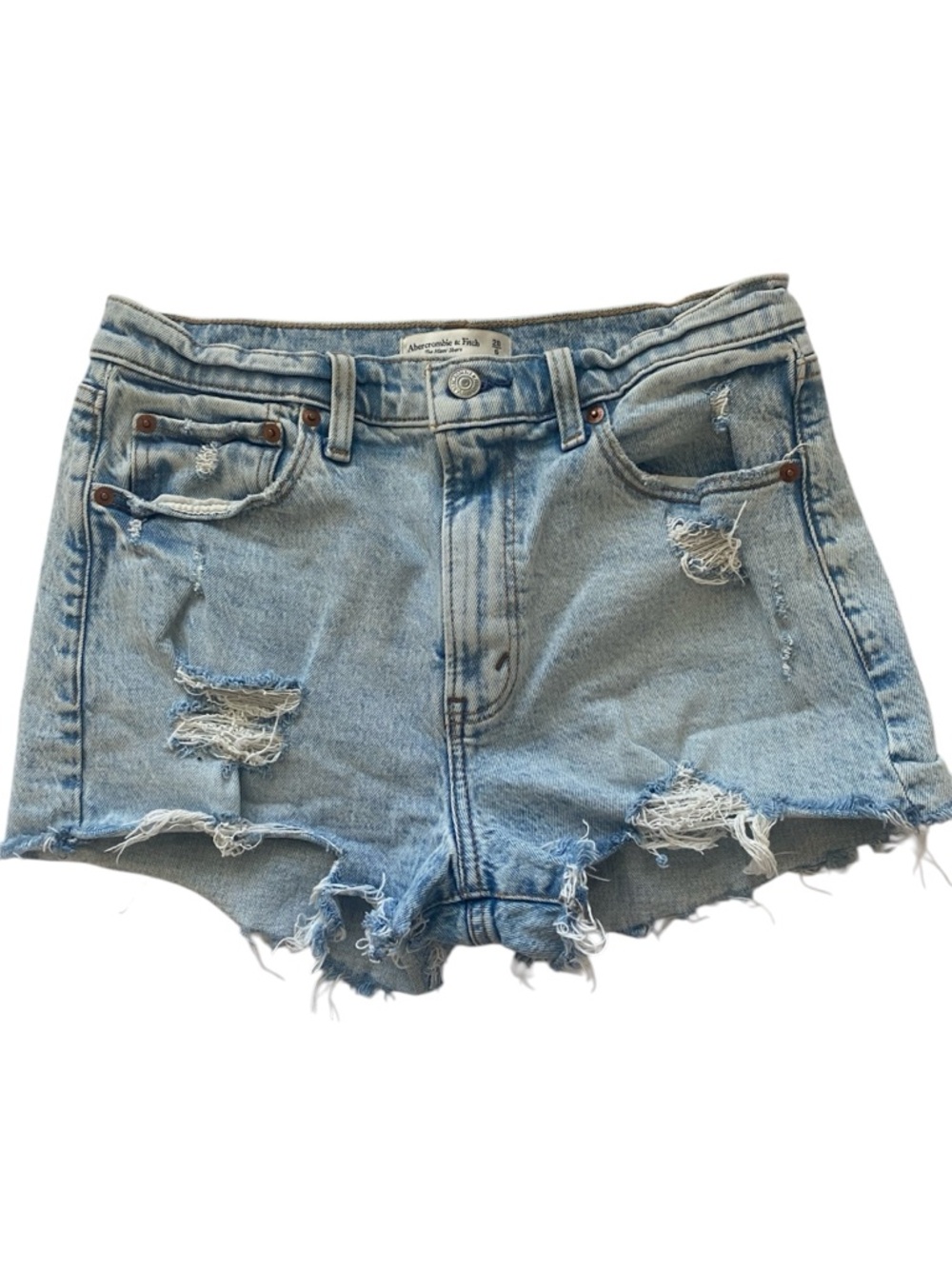 Abercrombie & Fitch High Rise Mom Short Light Wash Distressed Denim Shorts